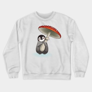 Happy emperor penguin chick with mushroom Crewneck Sweatshirt